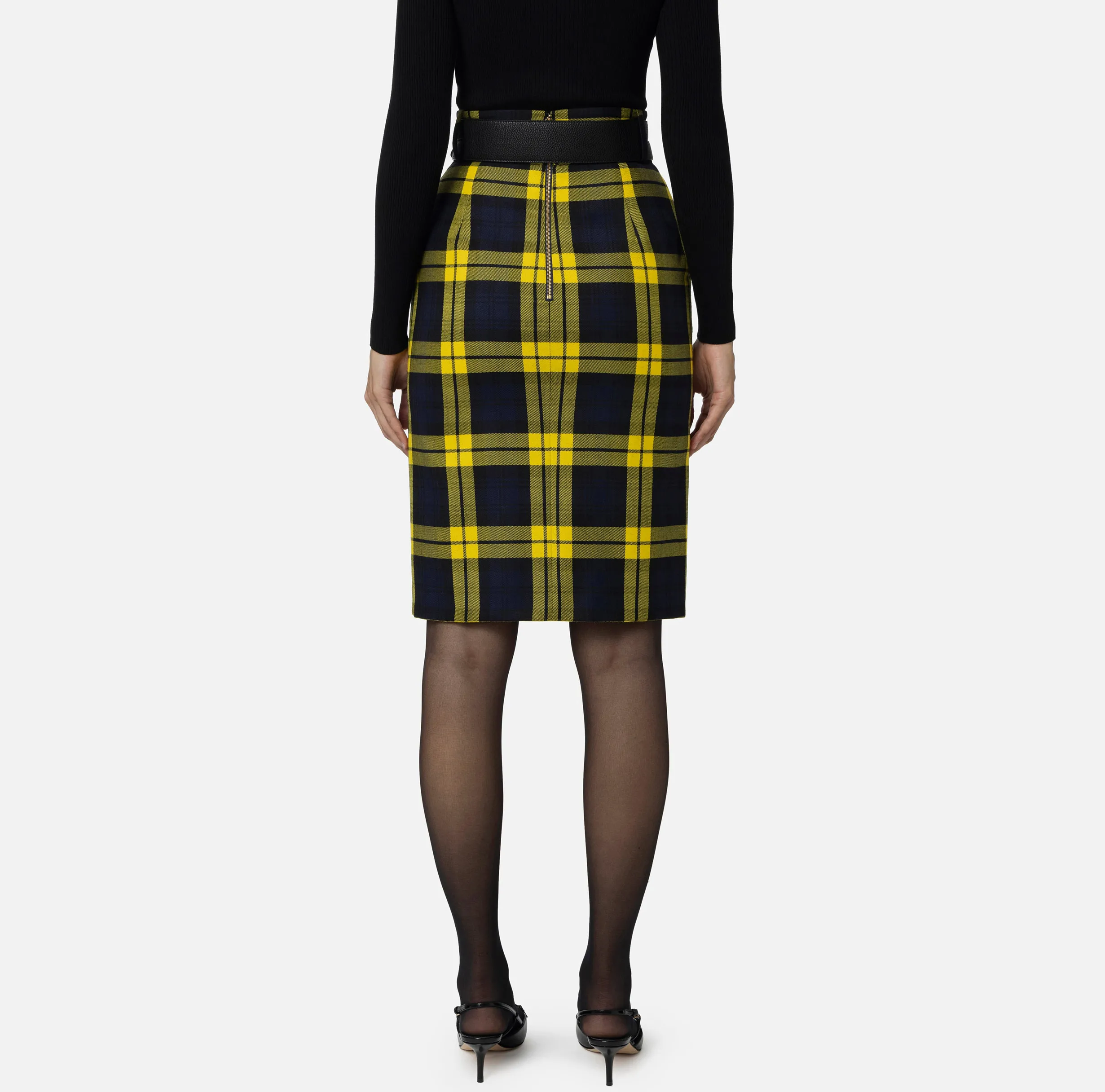 Gonna midi in lana tartan con cintura