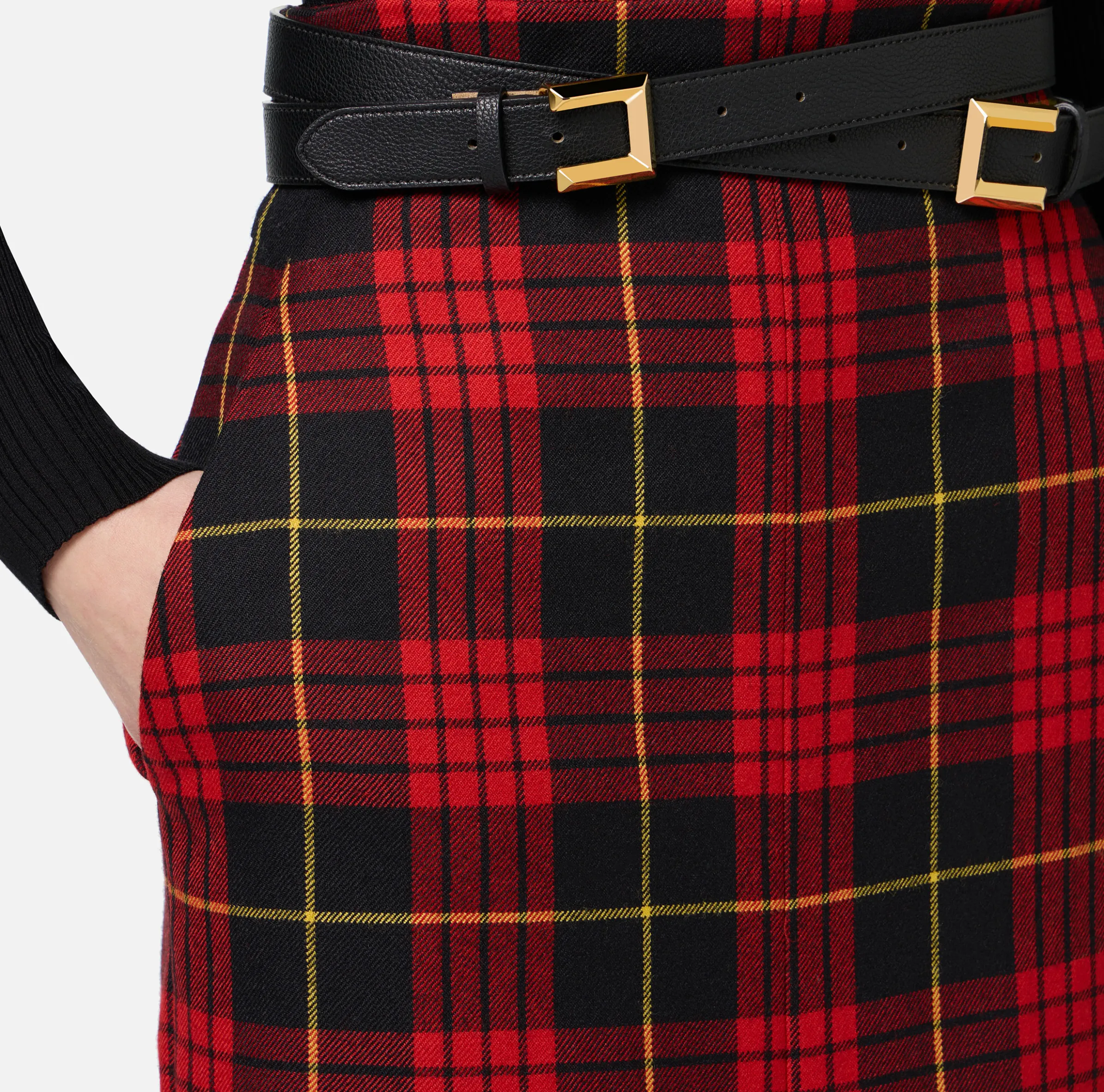 Gonna midi in lana tartan con cintura
