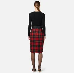 Gonna midi in lana tartan con cintura