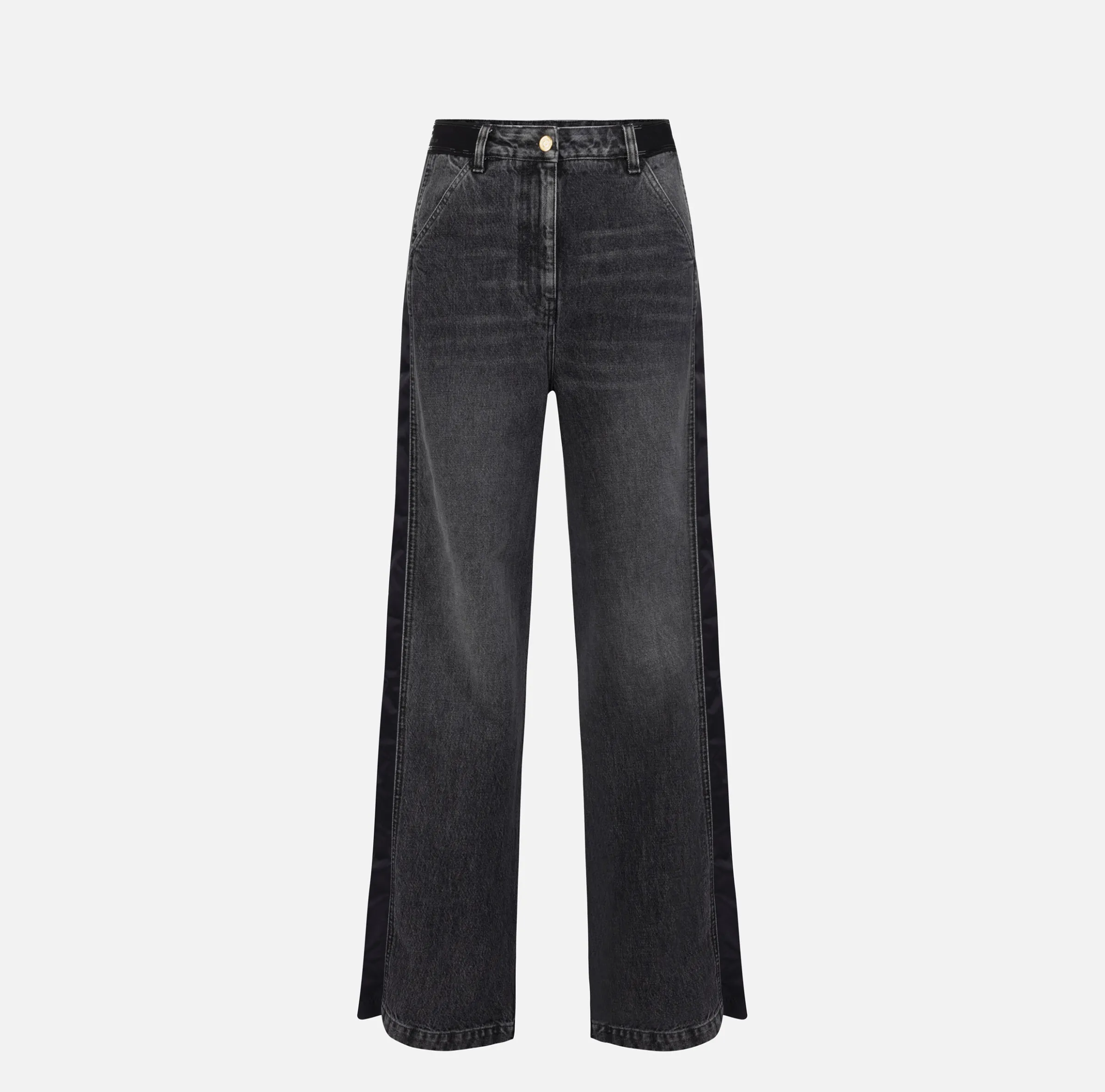 Jeans a gamba larga in cotone con inserti in nylon