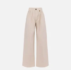Jeans a gamba larga in cotone tinto con pinces