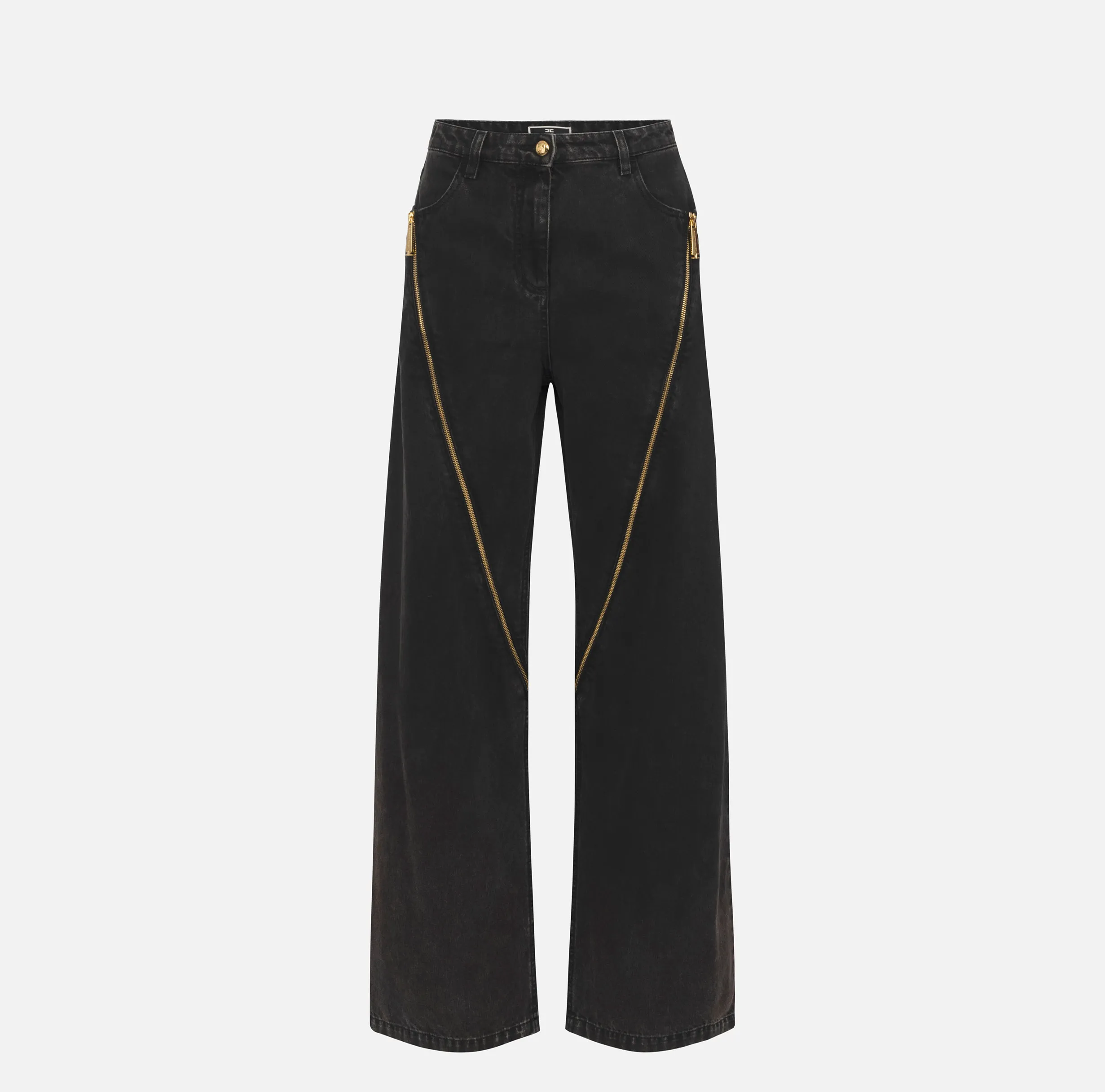 Jeans a gamba larga in cotone con zip