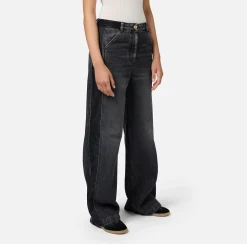 Jeans a gamba larga in cotone con inserti in nylon