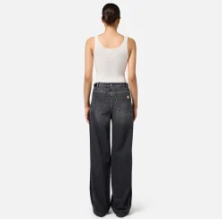 Jeans a gamba larga in cotone con inserti in nylon