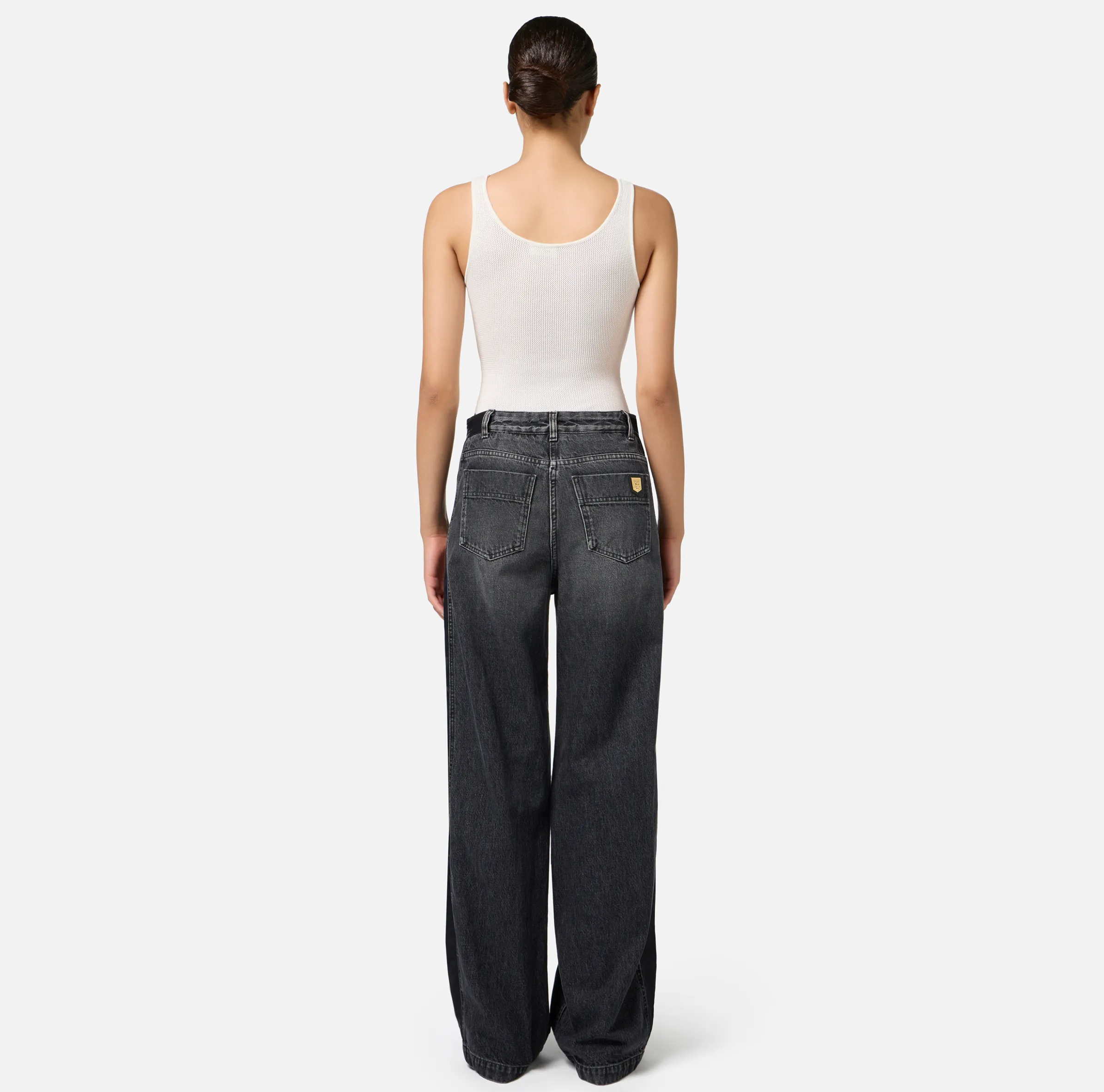 Jeans a gamba larga in cotone con inserti in nylon
