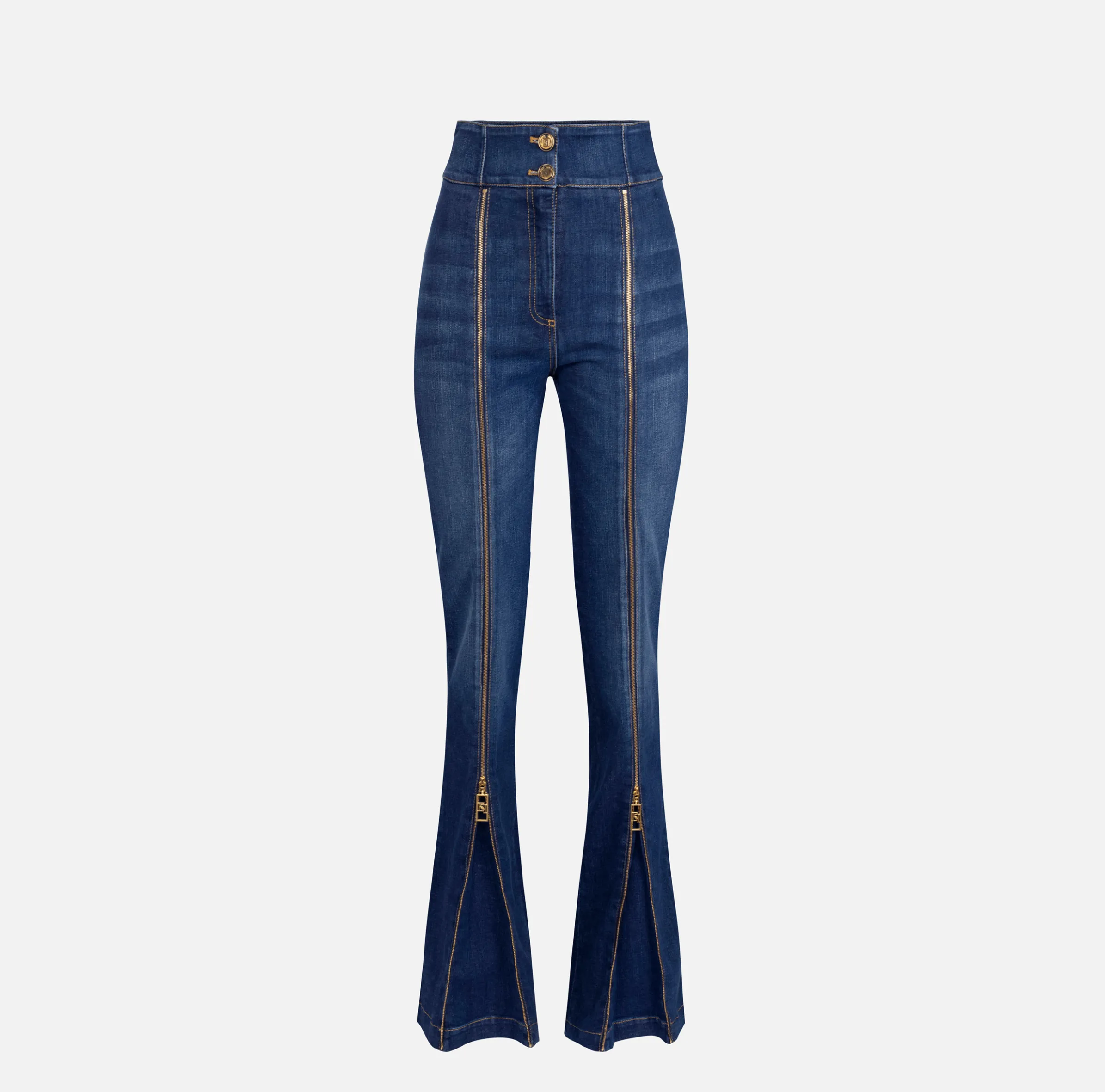 Jeans a zampa in cotone con zip
