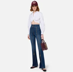 Jeans a zampa in cotone con zip