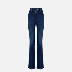 Jeans a zampa in cotone stretch con nervature