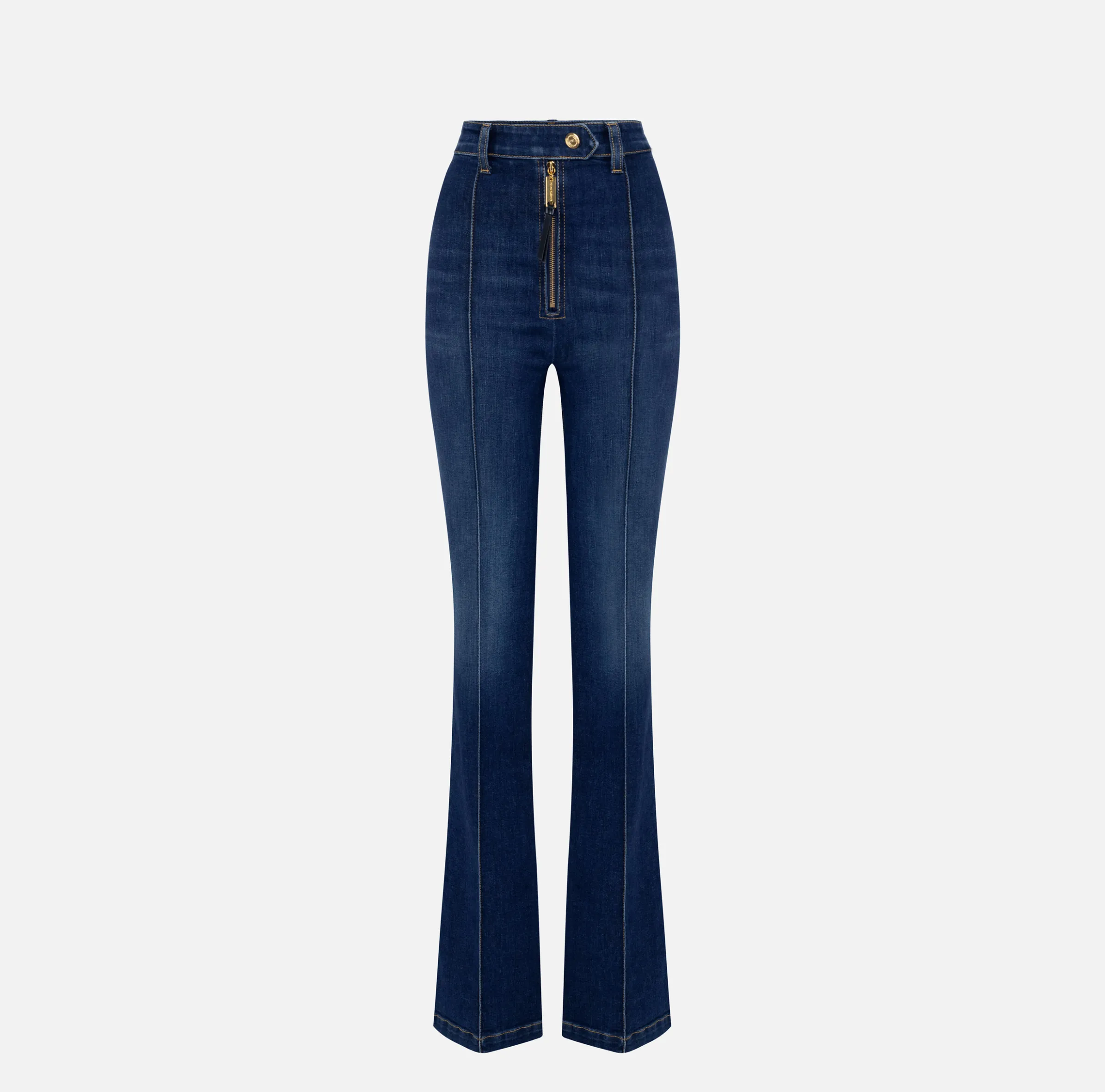 Jeans a zampa in cotone stretch con nervature