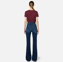 Jeans a zampa in cotone stretch con nervature