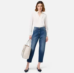 Jeans boyfriend in cotone stretch con risvolto