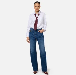 Jeans boyfriend in cotone con placca oro