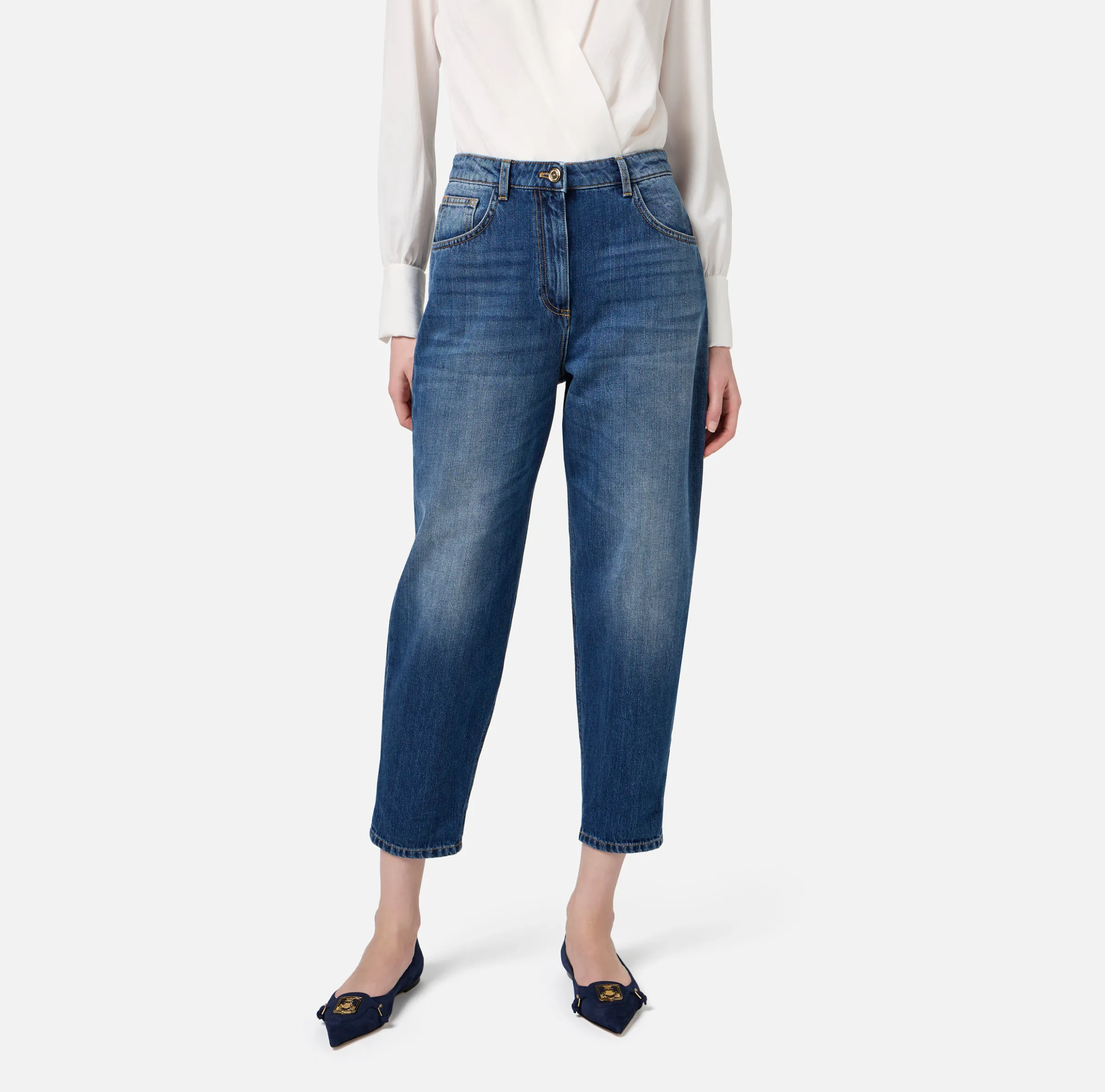 Jeans boyfriend in cotone stretch con risvolto