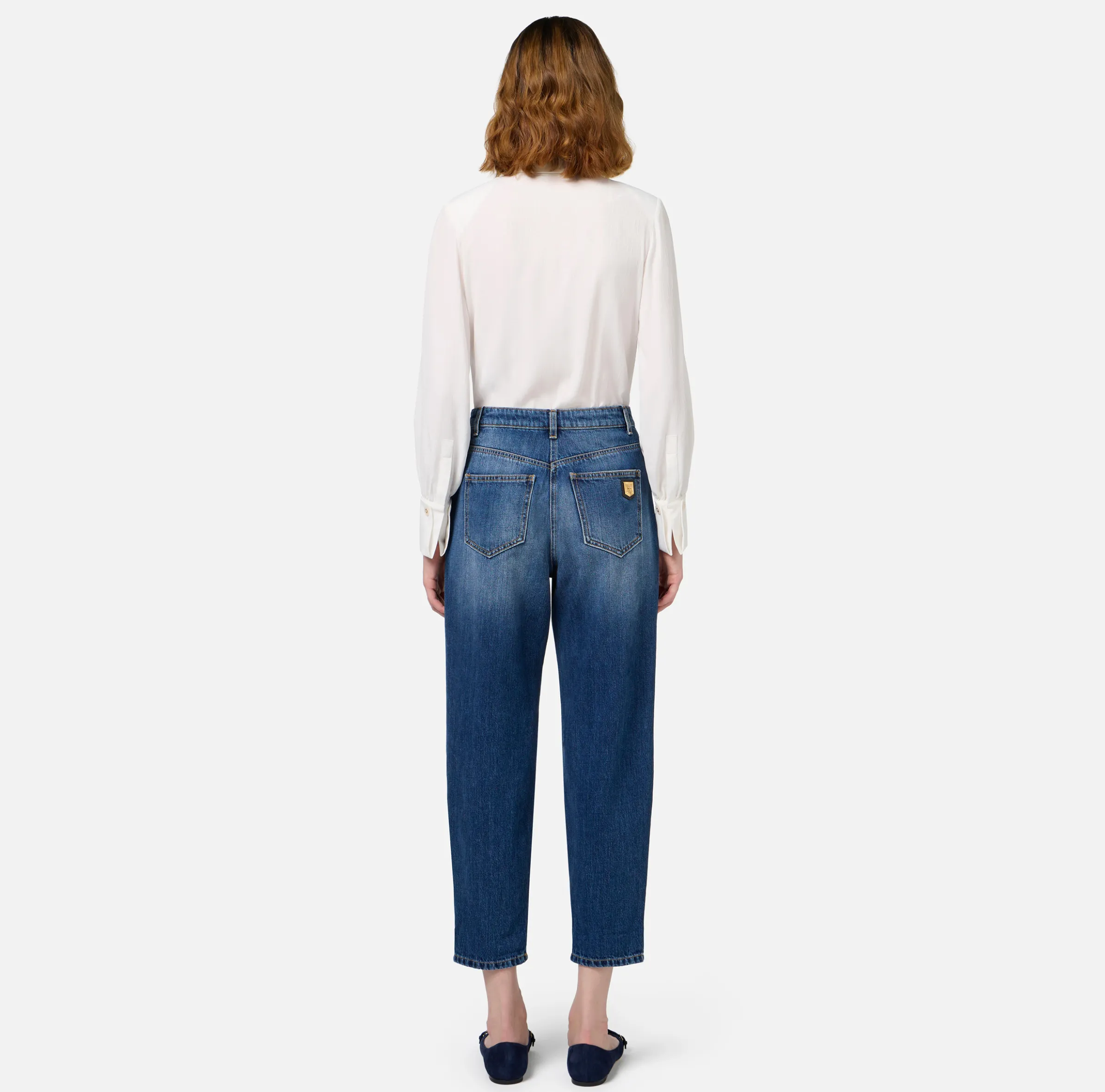Jeans boyfriend in cotone stretch con risvolto
