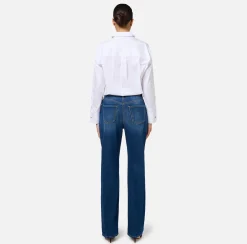 Jeans boyfriend in cotone con placca oro