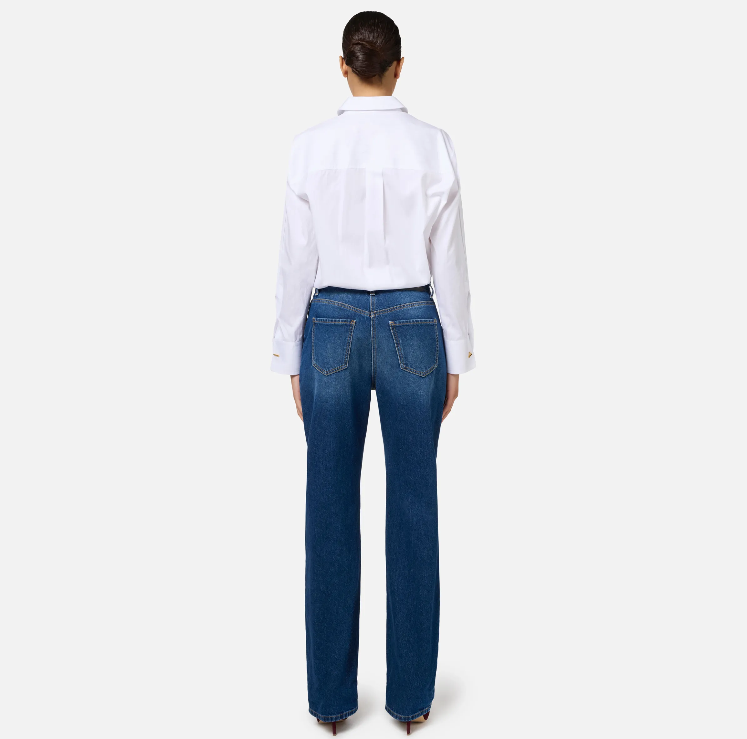 Jeans boyfriend in cotone con placca oro