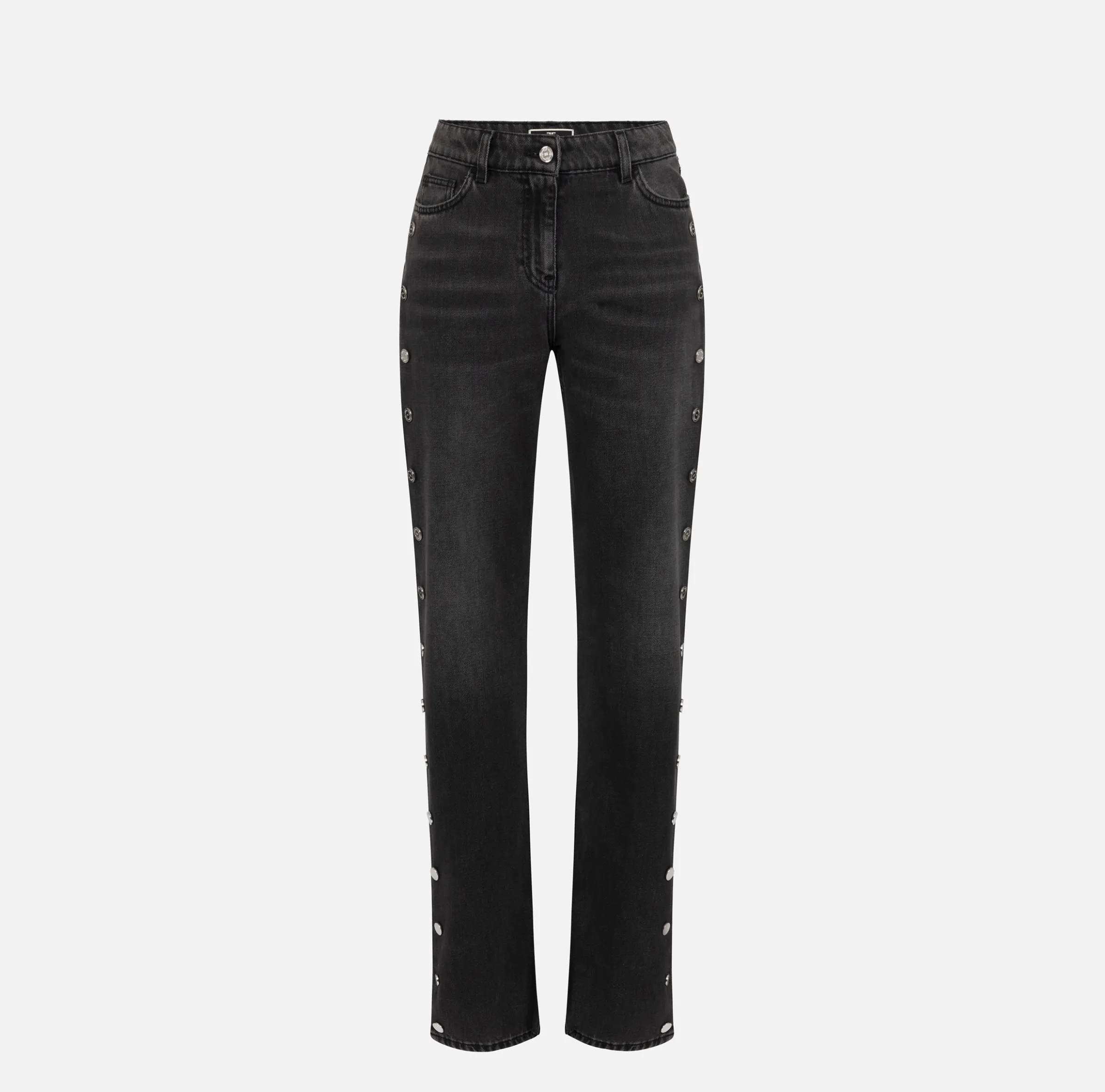 Jeans dritto in cotone con bottoni sui fianchi