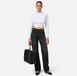 Jeans dritto in cotone con bottoni sui fianchi