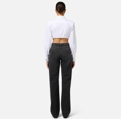 Jeans dritto in cotone con bottoni sui fianchi