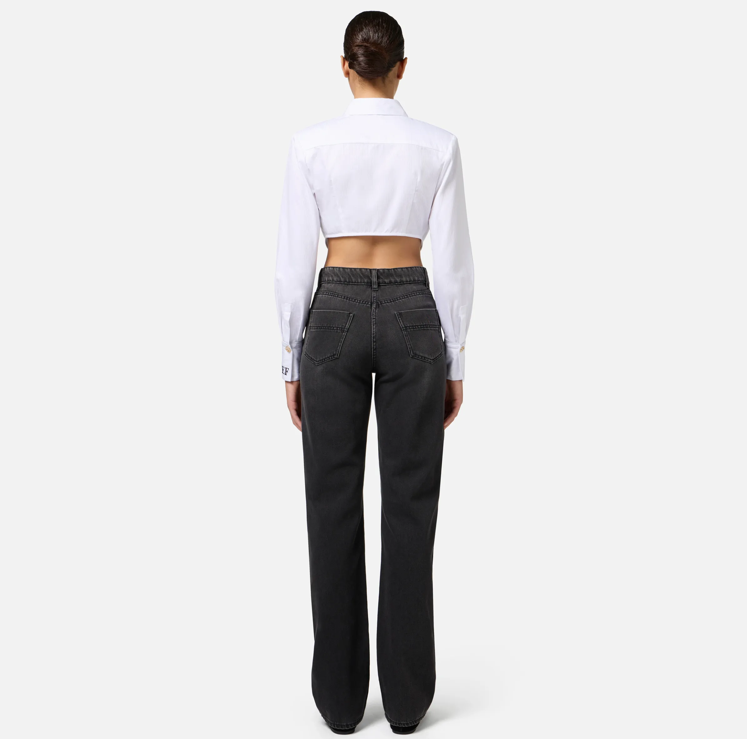 Jeans dritto in cotone con bottoni sui fianchi