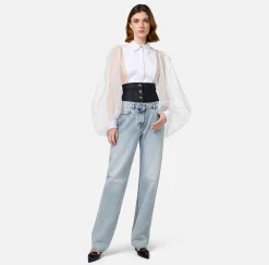 Jeans dritto in cotone organico con corsetto in neoprene