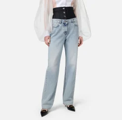 Jeans dritto in cotone organico con corsetto in neoprene