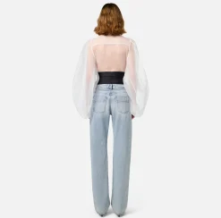 Jeans dritto in cotone organico con corsetto in neoprene