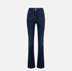 Jeans dritto in cotone stretch con placche logo