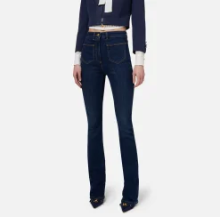 Jeans dritto in cotone stretch con placche logo