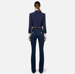 Jeans dritto in cotone stretch con placche logo