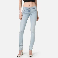 Jeans skinny in cotone stretch con placca logo