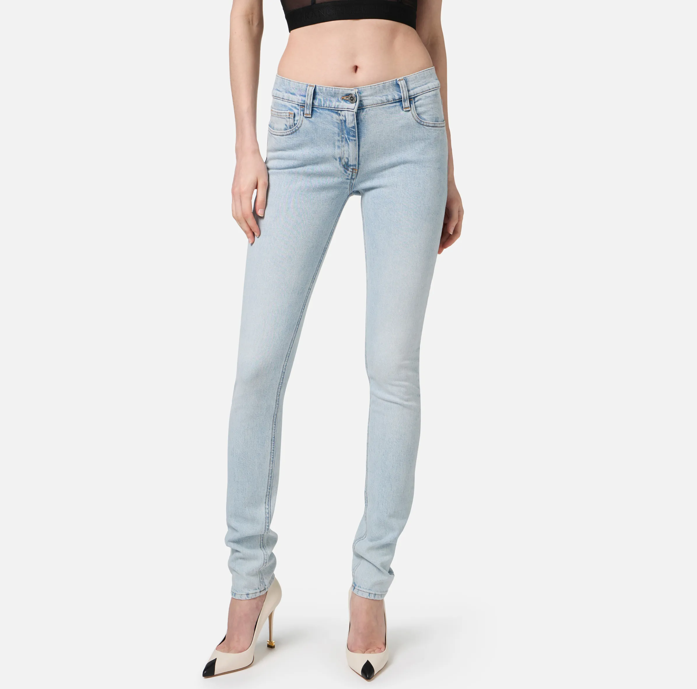 Jeans skinny in cotone stretch con placca logo