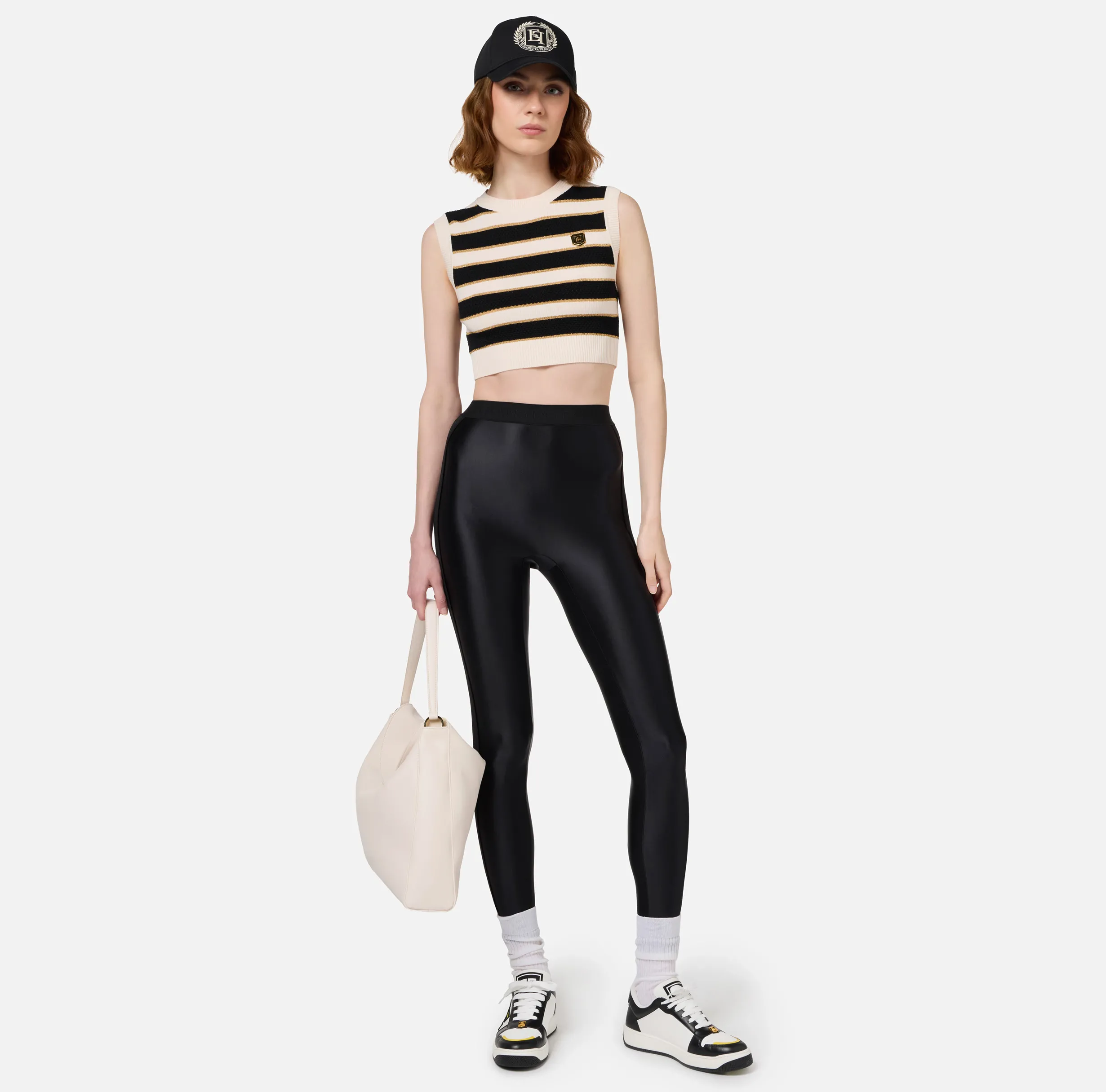 Leggings in lycra lucida con elastico logato
