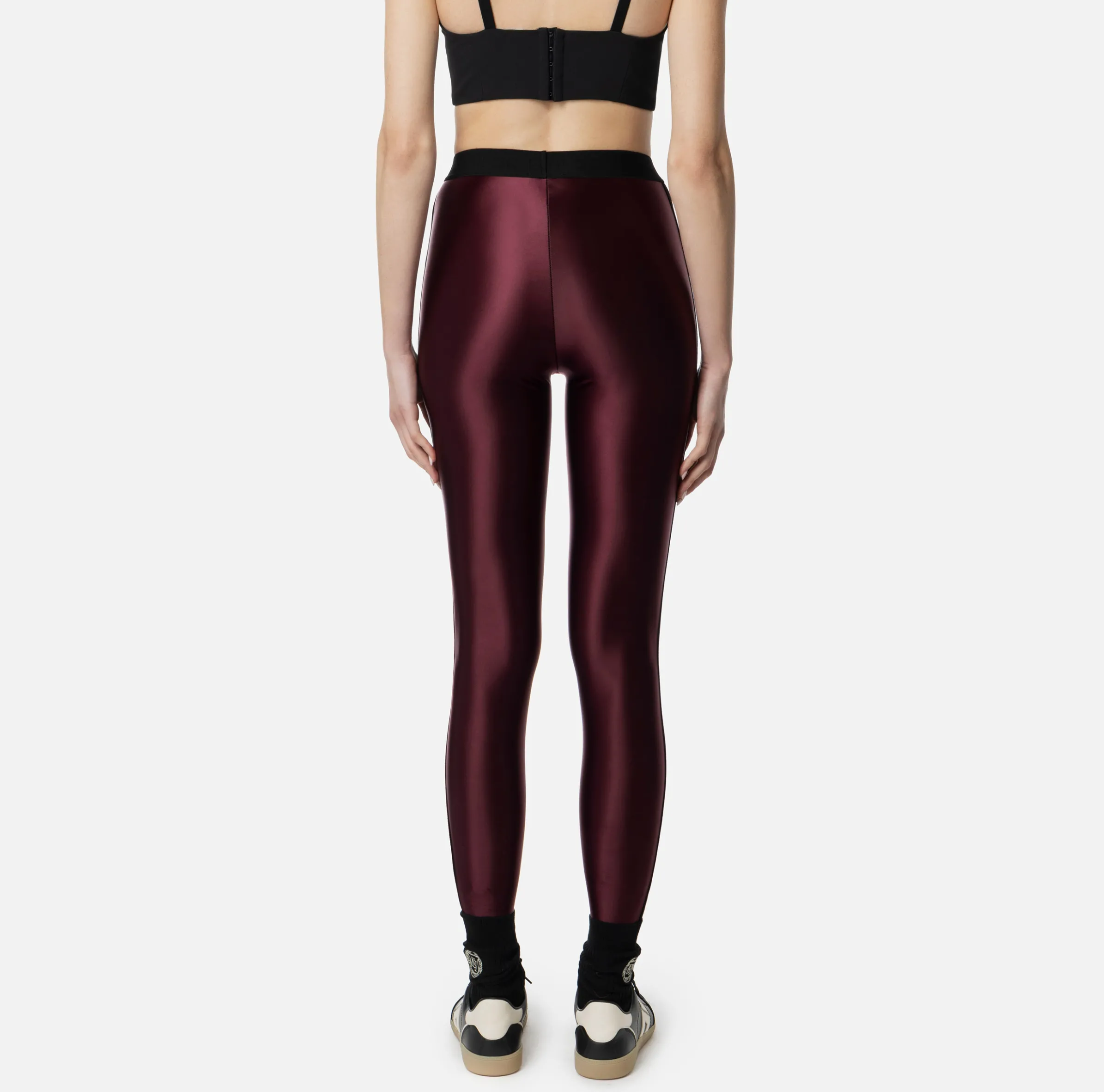 Leggings in lycra lucida con elastico logato