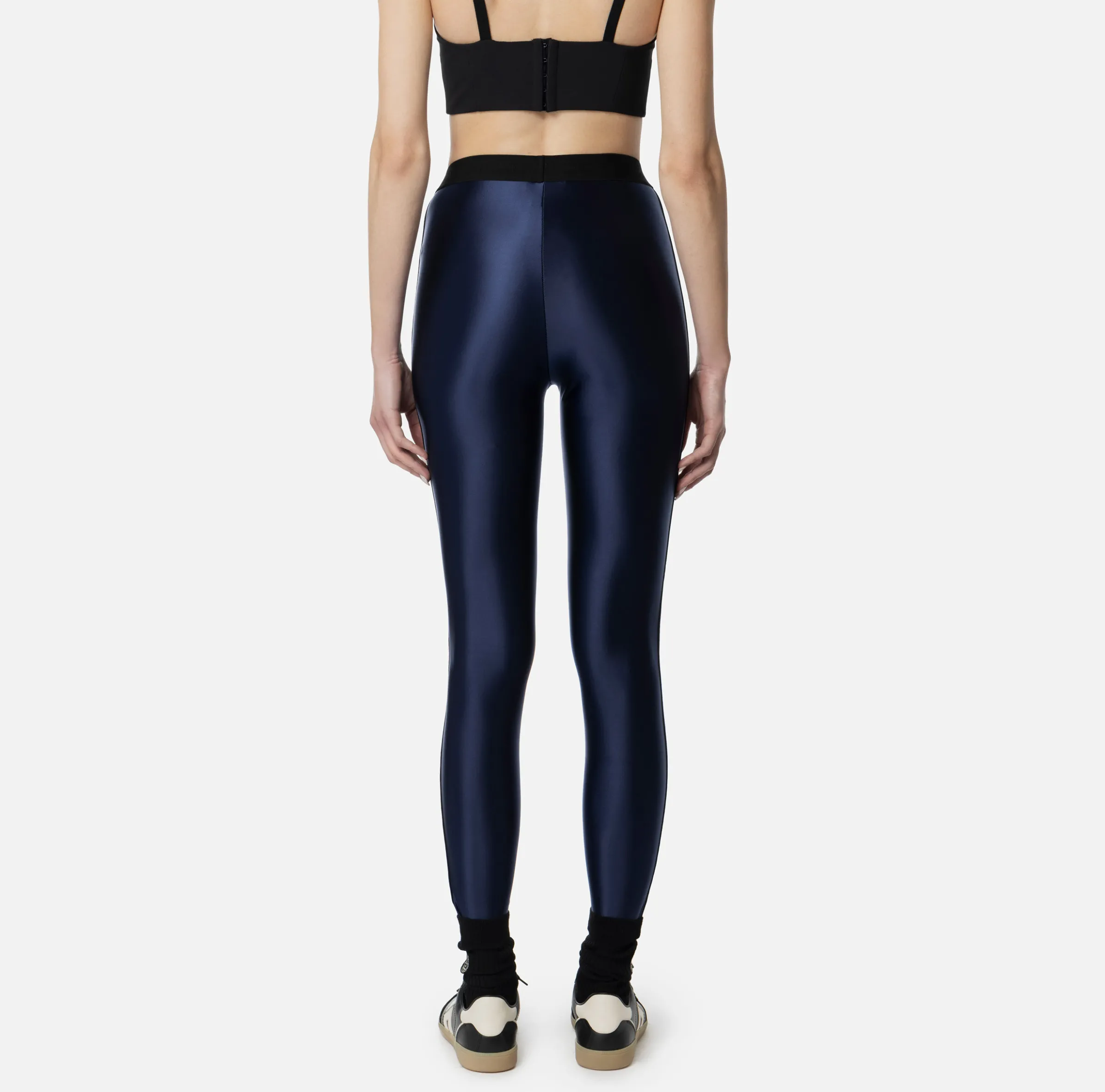 Leggings in lycra lucida con elastico logato