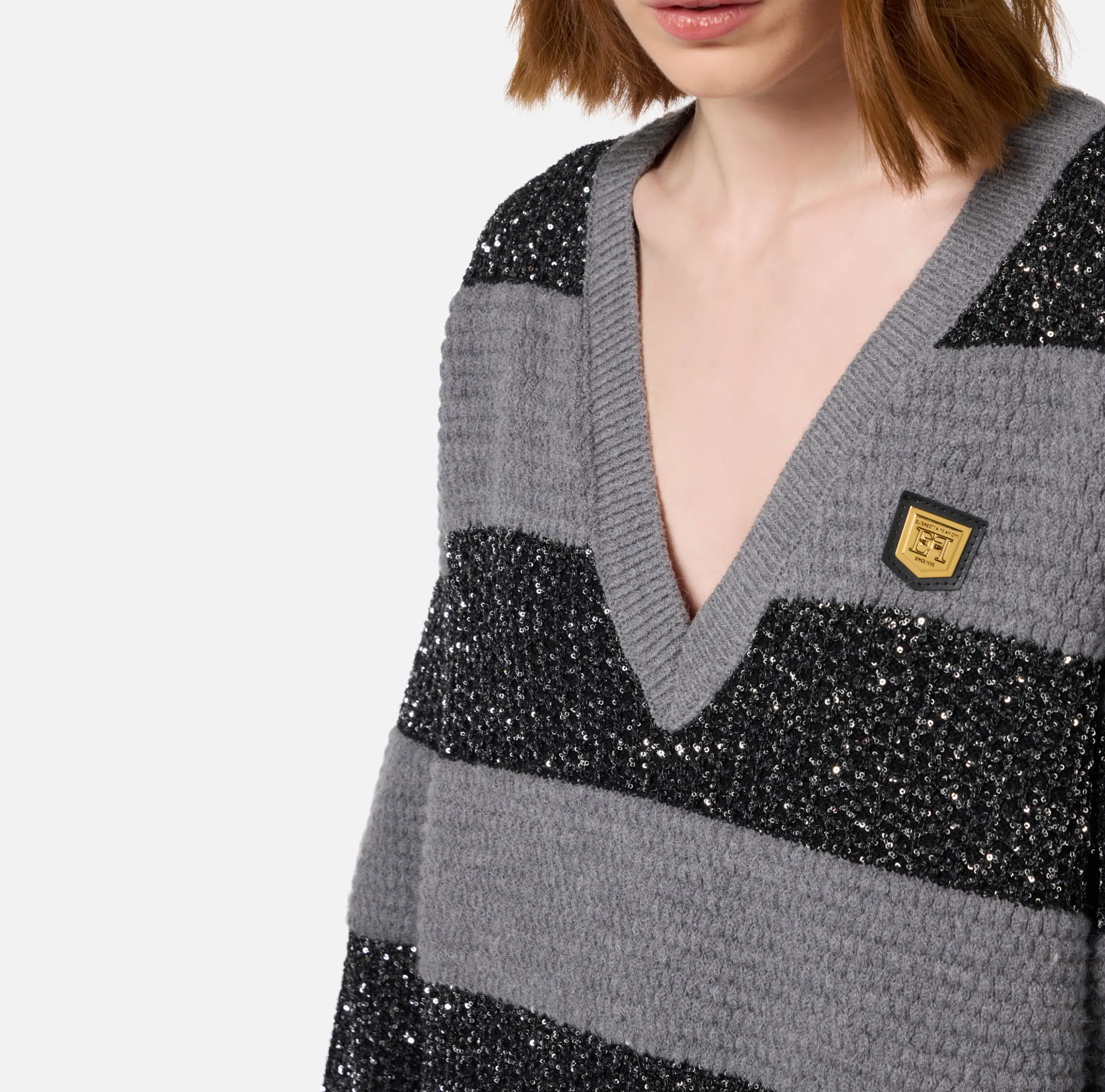 Maglia a righe in lana con filo paillettes