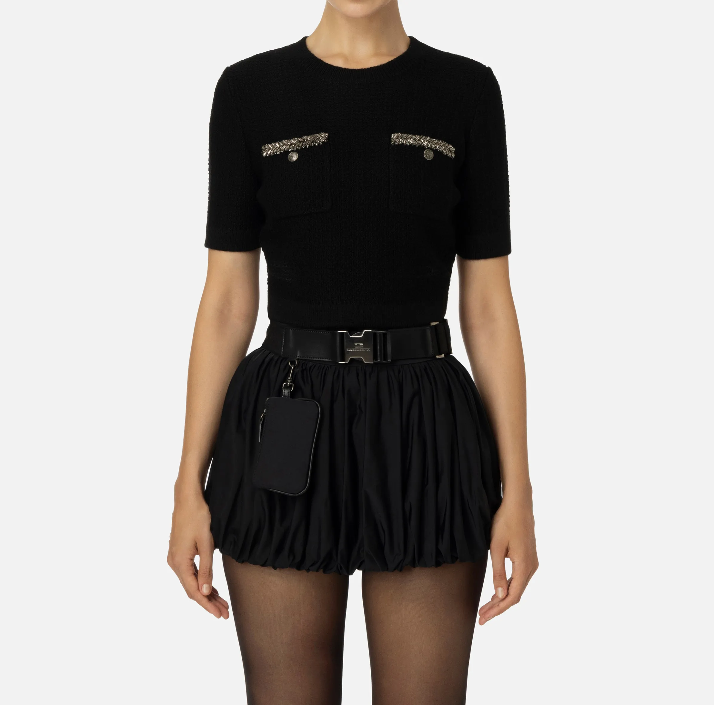 Maglia cropped in lana bouclé con ricamo