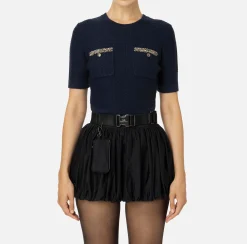 Maglia cropped in lana bouclé con ricamo