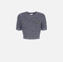 Maglia cropped in lana bouclé con ricamo