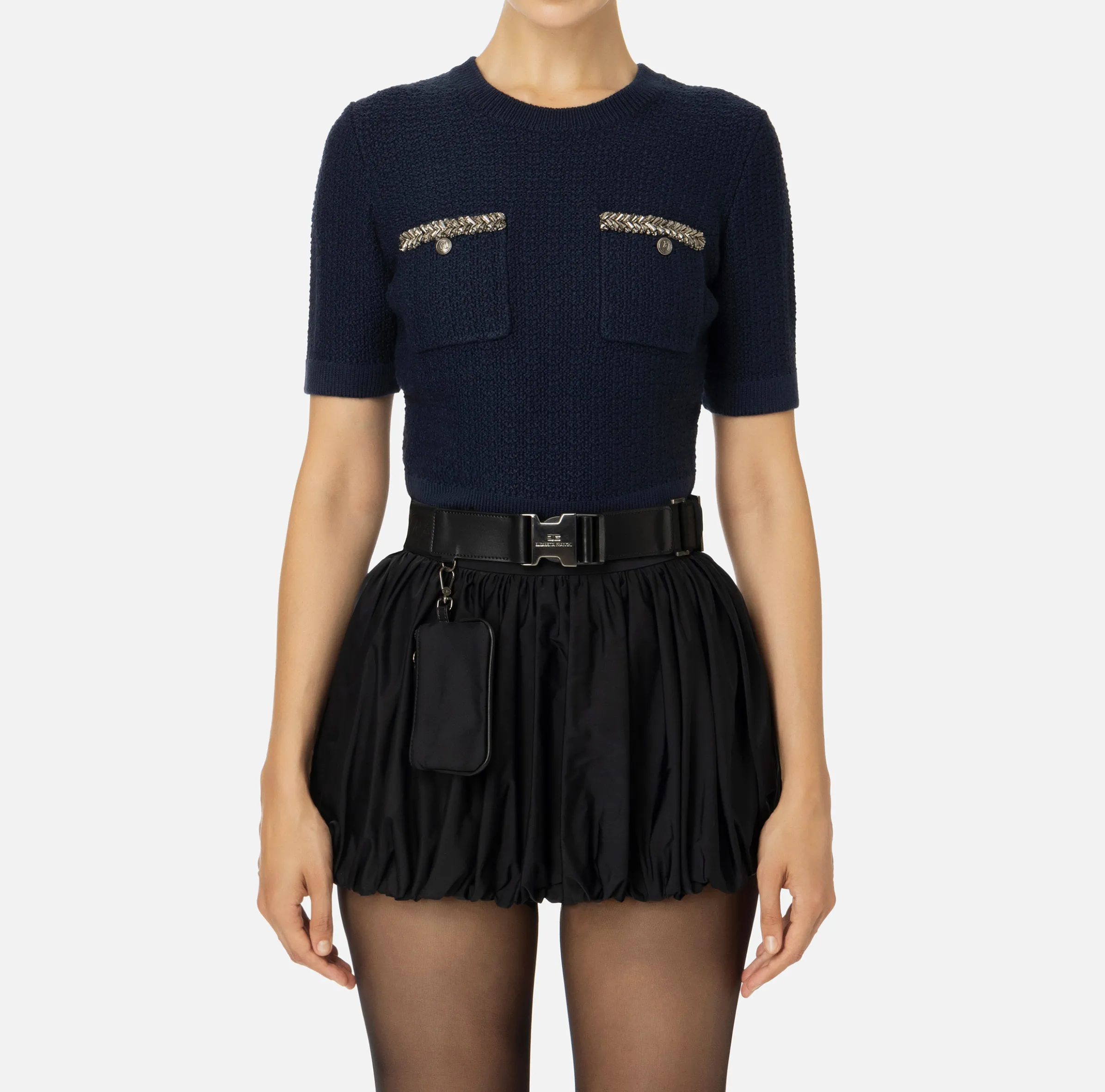 Maglia cropped in lana bouclé con ricamo