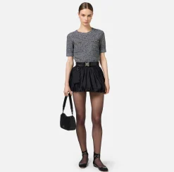 Maglia cropped in lana bouclé con ricamo