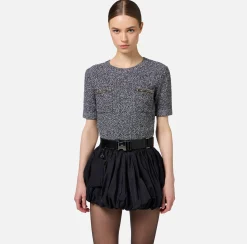 Maglia cropped in lana bouclé con ricamo