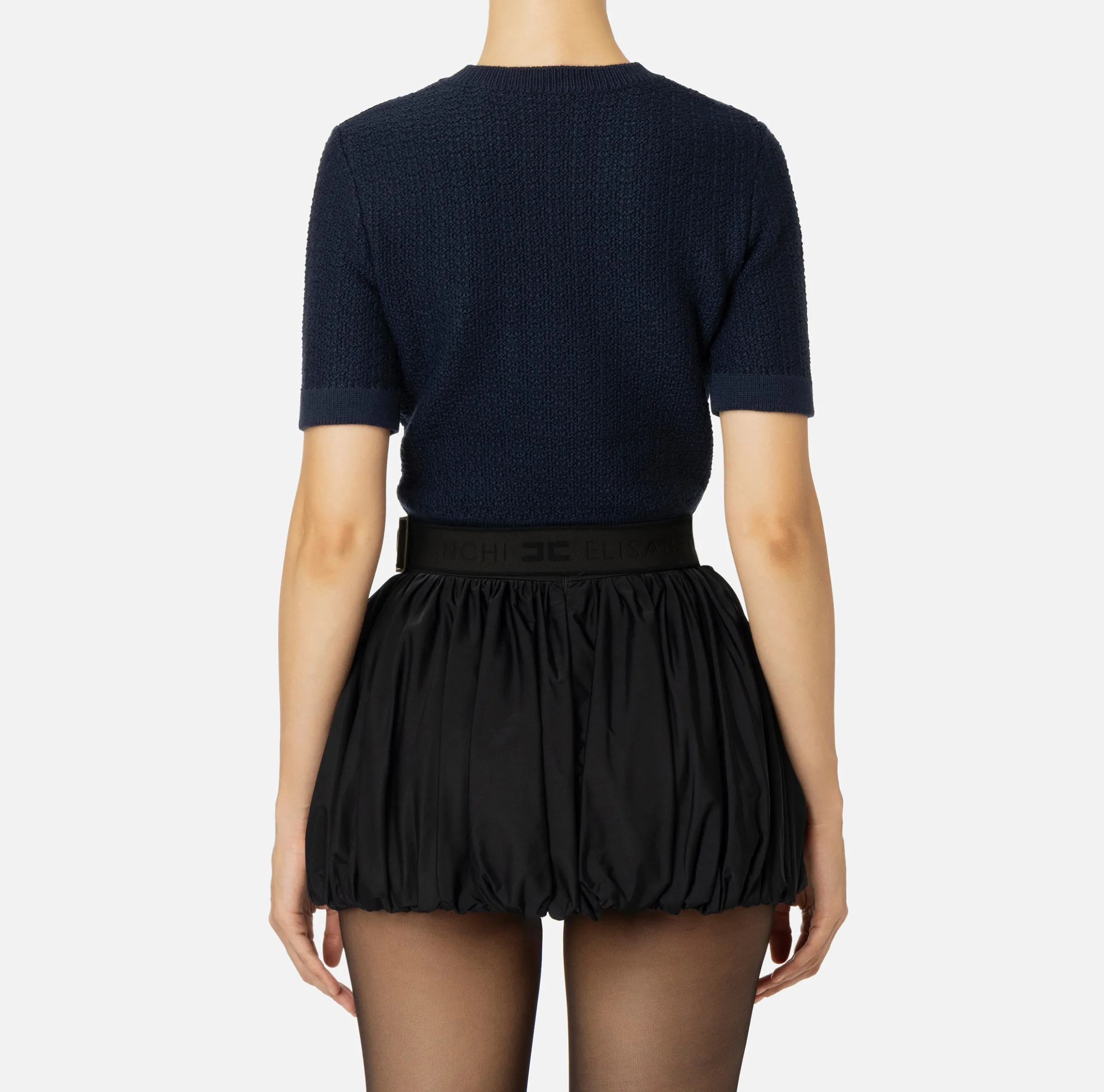 Maglia cropped in lana bouclé con ricamo