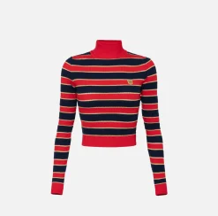 Maglia cropped in viscosa lurex a righe