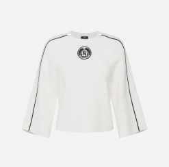 Maglia cropped in viscosa con patch logo
