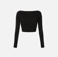 Maglia cropped in viscosa a coste con bottoniera