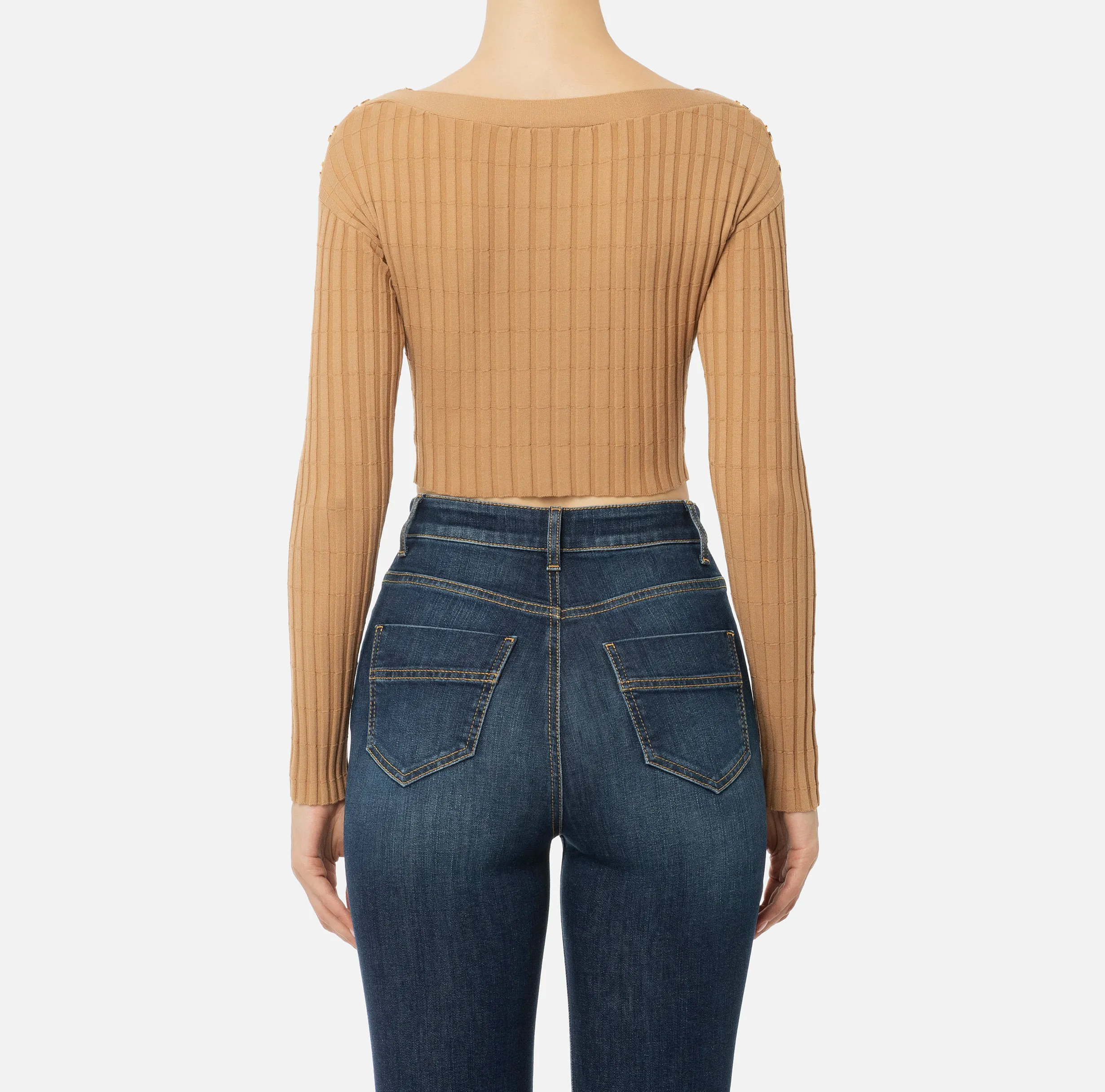 Maglia cropped in viscosa a coste con bottoniera