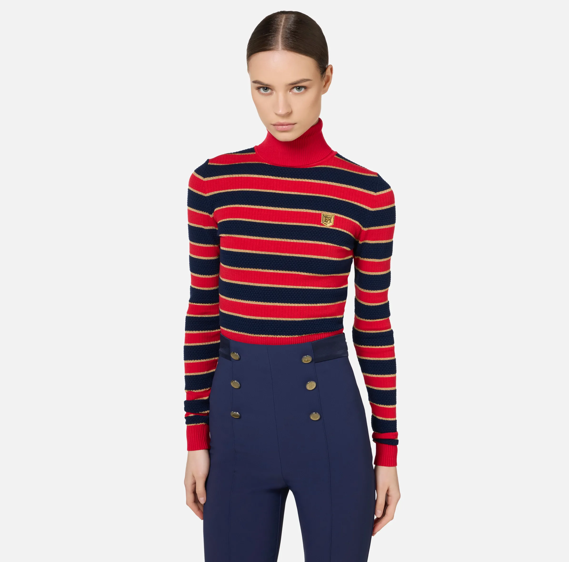 Maglia cropped in viscosa lurex a righe