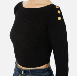 Maglia cropped in viscosa a coste con bottoniera