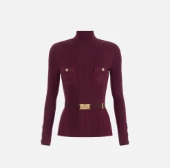 Maglia dolcevita in lyocell e seta a costine con ricamo logo